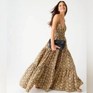 J.Crew Oahu V-Neck Tiered Maxi Dress - Dandelion Swirl - Sz M